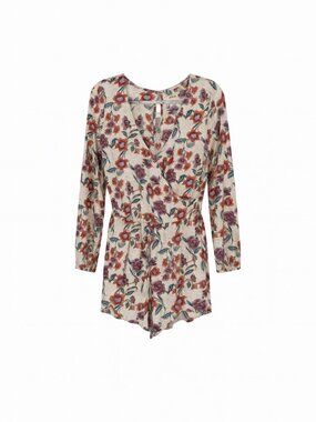 Hollister Beige Red Women's Floral Wrap Romper Women S Beige